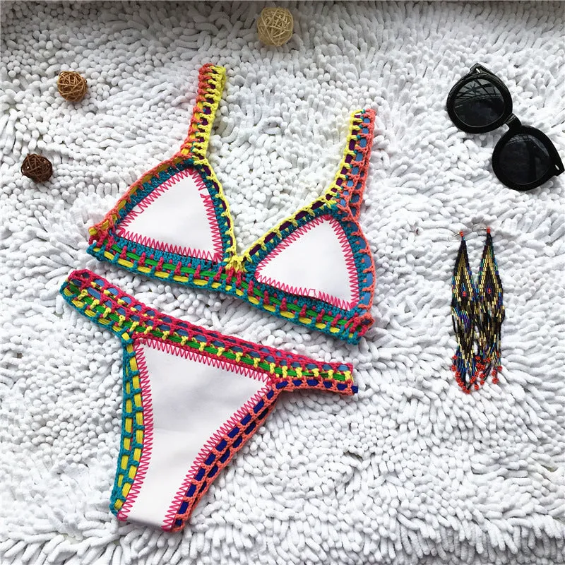 Trendy Women's Crochet 2-Piece Bikini Set: Padded Triangle Bra   Mid Thong