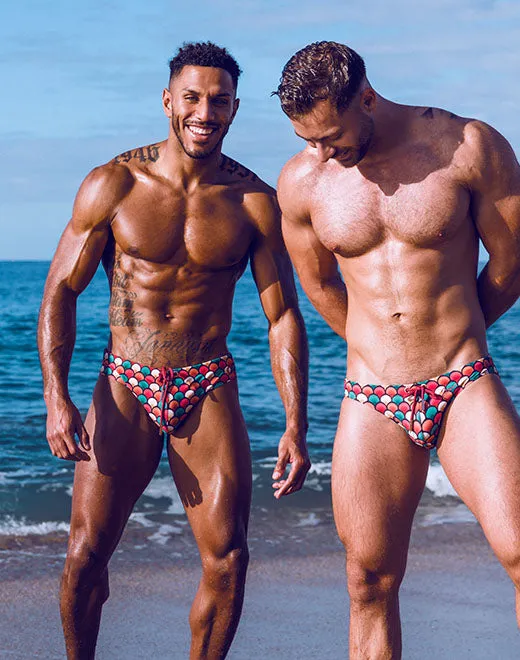 V10 Print Swim Brief - Retro Red