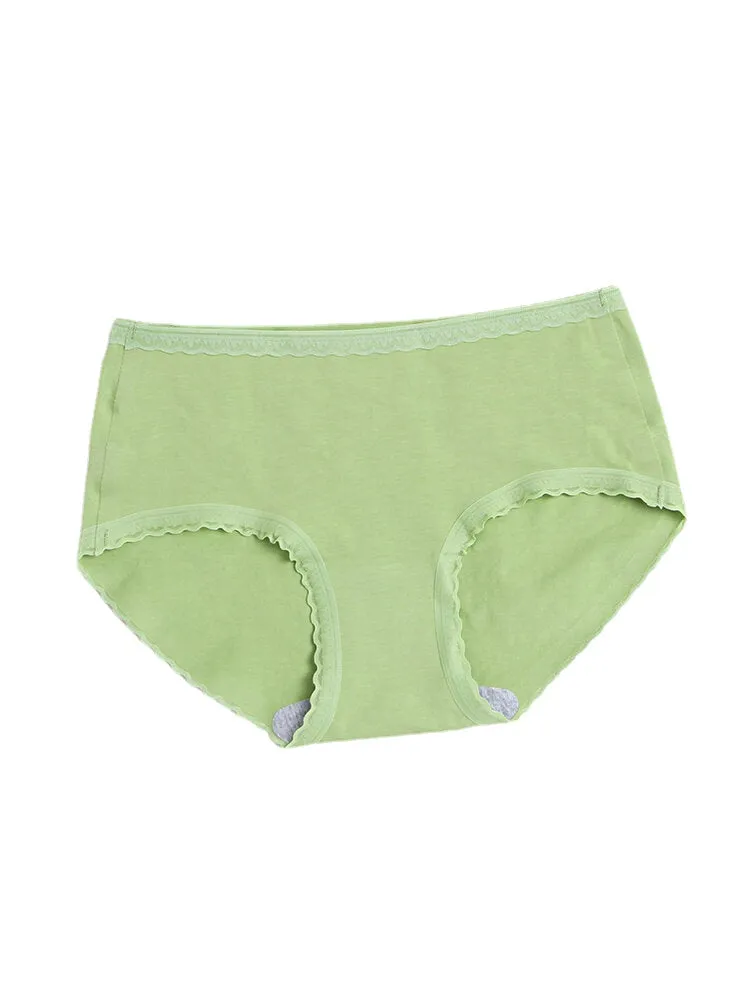 Women Cotton Lace Trim Full Hip Soft Breathable Comfy Mid Waisted Panty