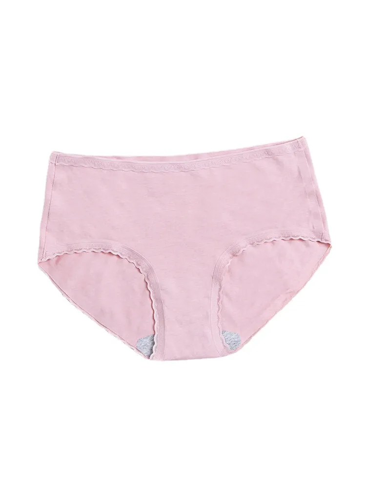 Women Cotton Lace Trim Full Hip Soft Breathable Comfy Mid Waisted Panty
