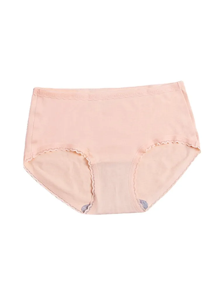 Women Cotton Lace Trim Full Hip Soft Breathable Comfy Mid Waisted Panty