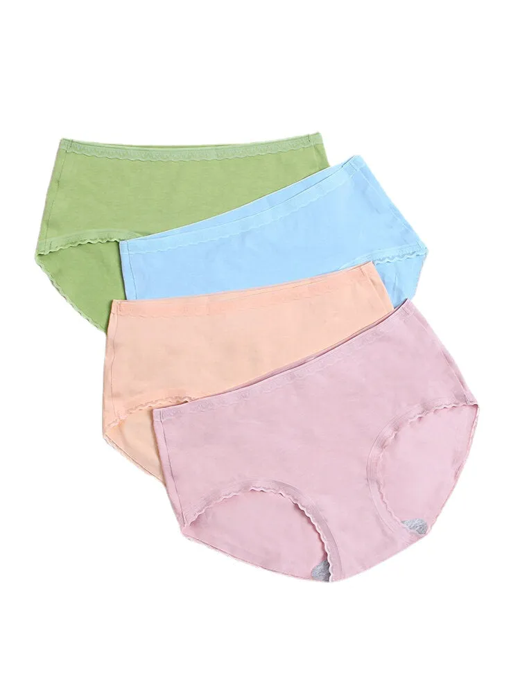Women Cotton Lace Trim Full Hip Soft Breathable Comfy Mid Waisted Panty