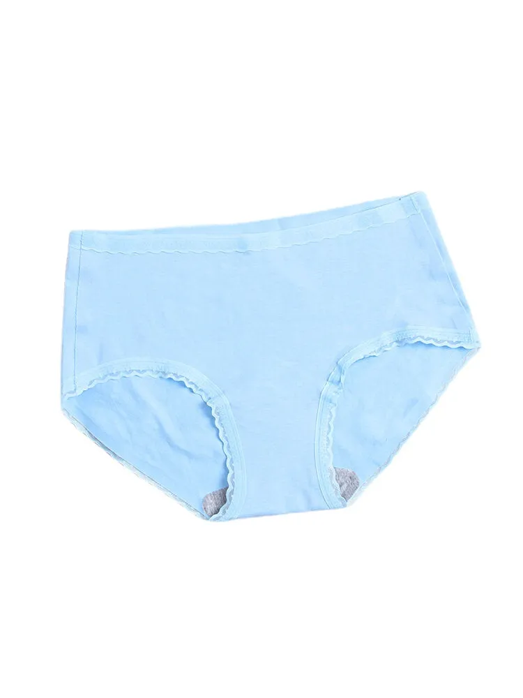 Women Cotton Lace Trim Full Hip Soft Breathable Comfy Mid Waisted Panty