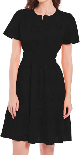 Women's 2024 Eyelet Dress A Line Short Sleeve Hollow Out Beach Party Dresses Formal Embroidery Sundresses