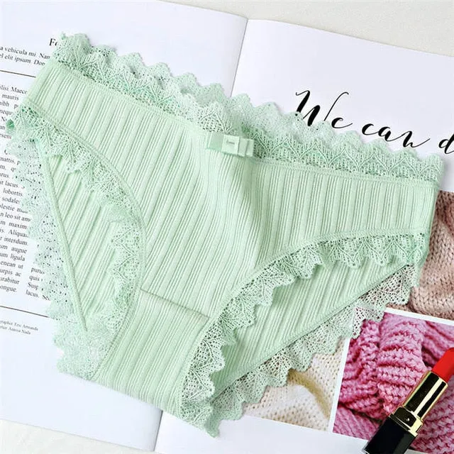 Women's Cotton Panties Female Striped Breathable Briefs Sexy Lace Edge Underwear Women Cotton Crotch Lingerie Intimates Hollow