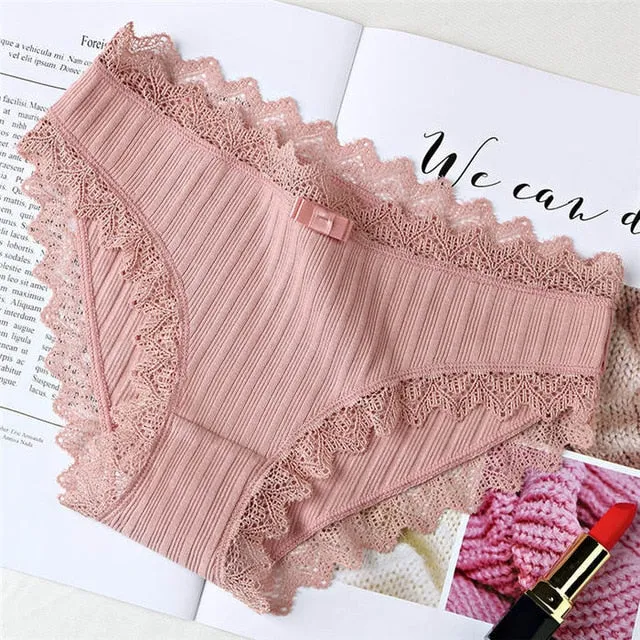 Women's Cotton Panties Female Striped Breathable Briefs Sexy Lace Edge Underwear Women Cotton Crotch Lingerie Intimates Hollow