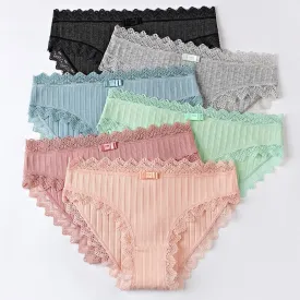 Women's Cotton Panties Female Striped Breathable Briefs Sexy Lace Edge Underwear Women Cotton Crotch Lingerie Intimates Hollow