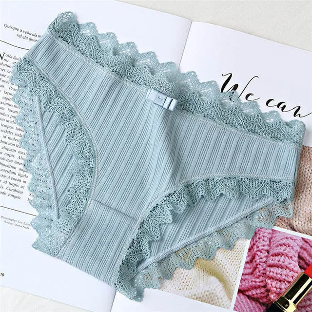 Women's Cotton Panties Female Striped Breathable Briefs Sexy Lace Edge Underwear Women Cotton Crotch Lingerie Intimates Hollow