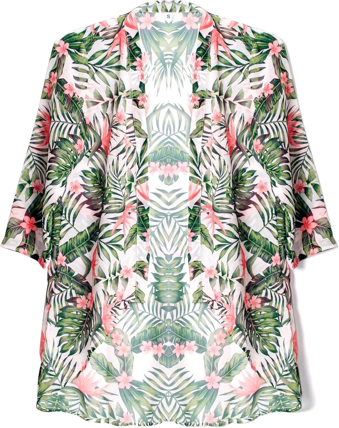 Women's Floral Print Puff Sleeve Kimono Cardigan Loose Cover Up Casual Blouse Tops (WS104-P)