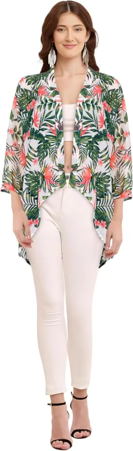 Women's Floral Print Puff Sleeve Kimono Cardigan Loose Cover Up Casual Blouse Tops (WS104-P)