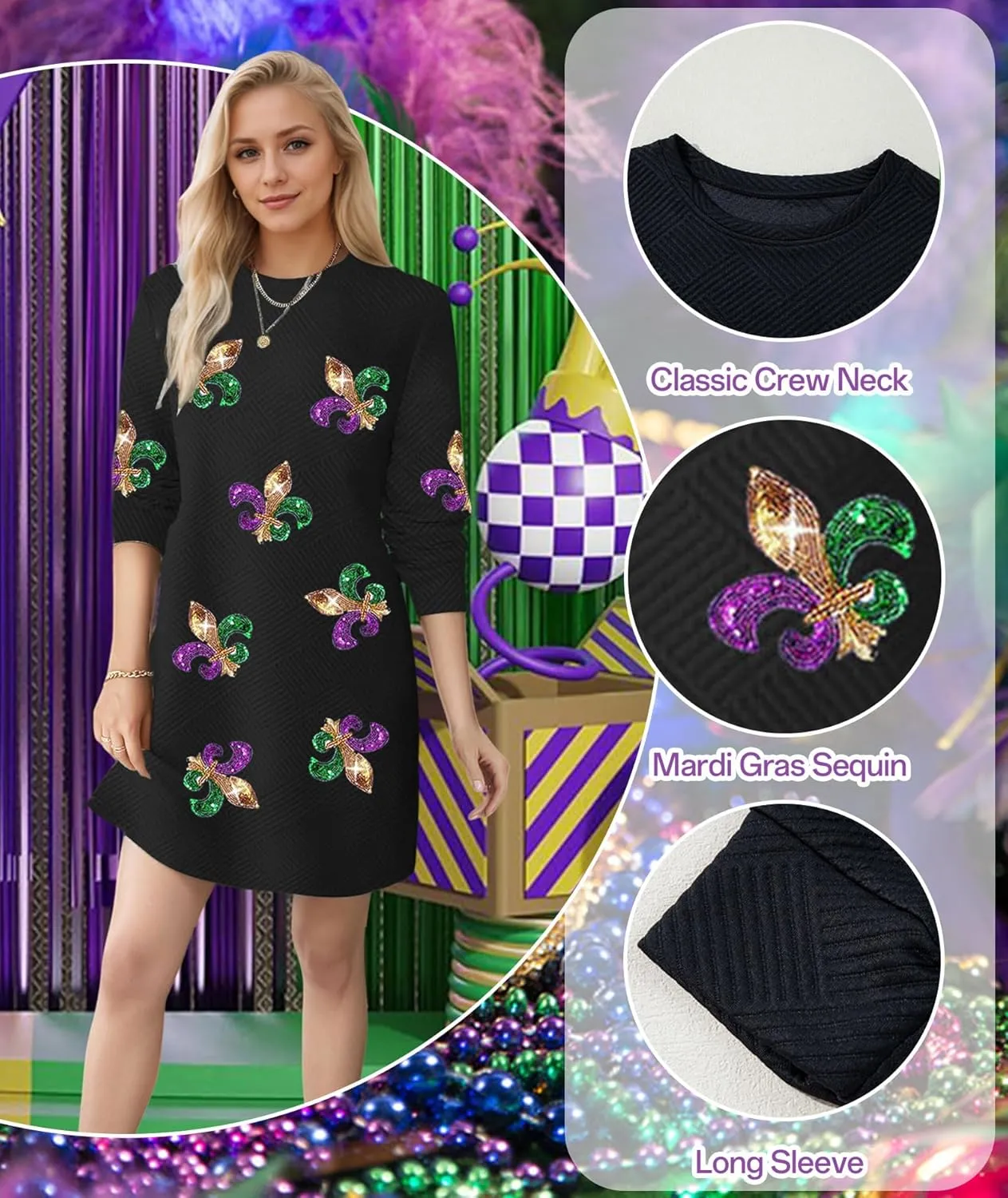 Women's Pullover Sweatshirt Dress Crewneck Long Sleeve 2025 Trendy Fall Casual Textured Mini Dresses with Pockets