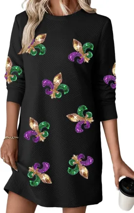Women's Pullover Sweatshirt Dress Crewneck Long Sleeve 2025 Trendy Fall Casual Textured Mini Dresses with Pockets