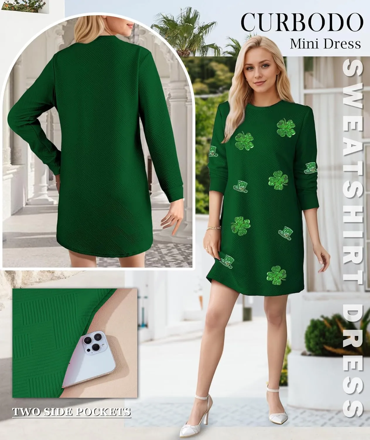 Women's Pullover Sweatshirt Dress Crewneck Long Sleeve 2025 Trendy Fall Casual Textured Mini Dresses with Pockets