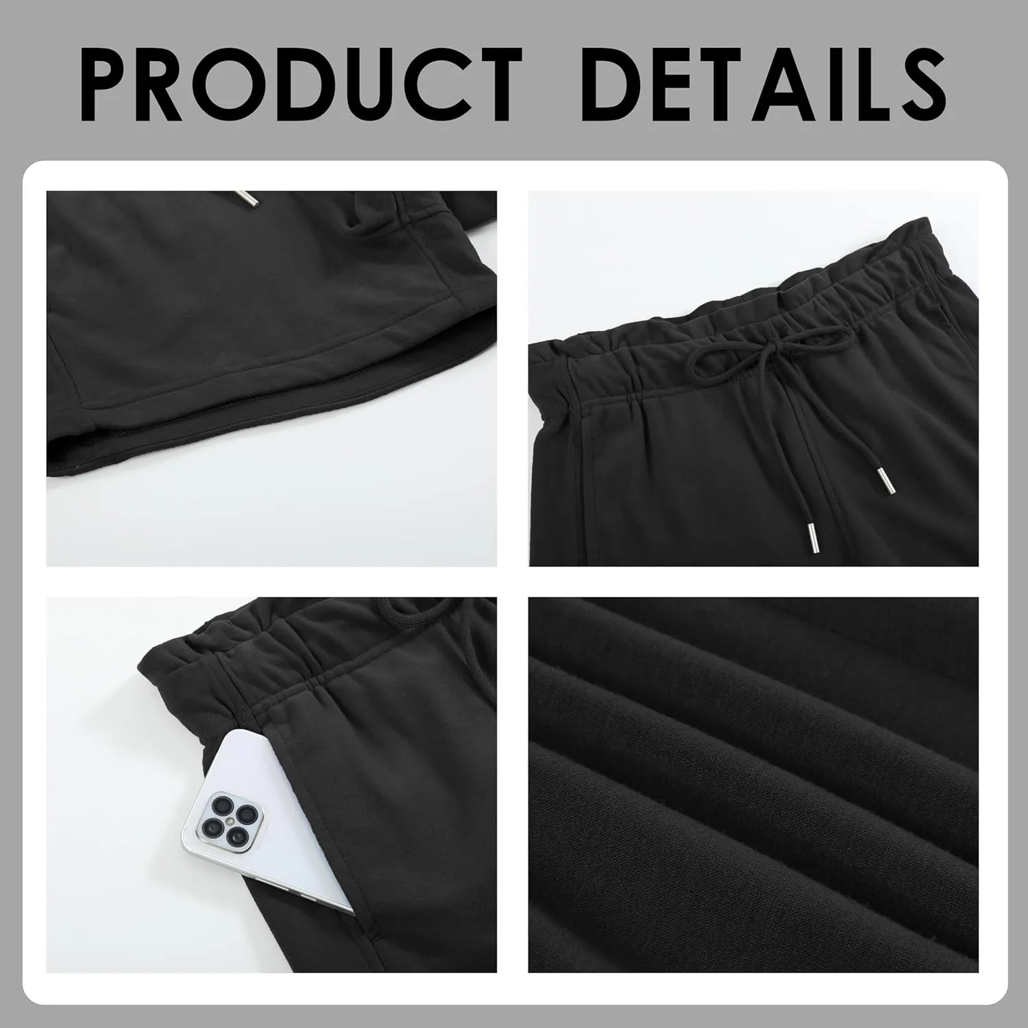 Womens Summer Sweat Shorts Cotton French Terry Drawstring Workout Casual Lounge Shorts with Pockets