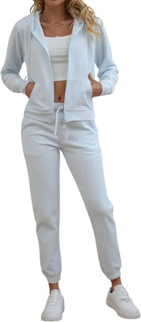 Womens Tracksuit Set  2 Piece Slim Fit Velour Velvet Casual Zip Up Hoodie Jacket Sweatsuit and Sweatpants S-XL