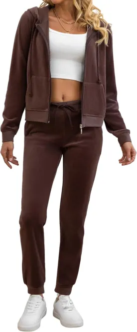 Womens Tracksuit Set  2 Piece Slim Fit Velour Velvet Casual Zip Up Hoodie Jacket Sweatsuit and Sweatpants S-XL