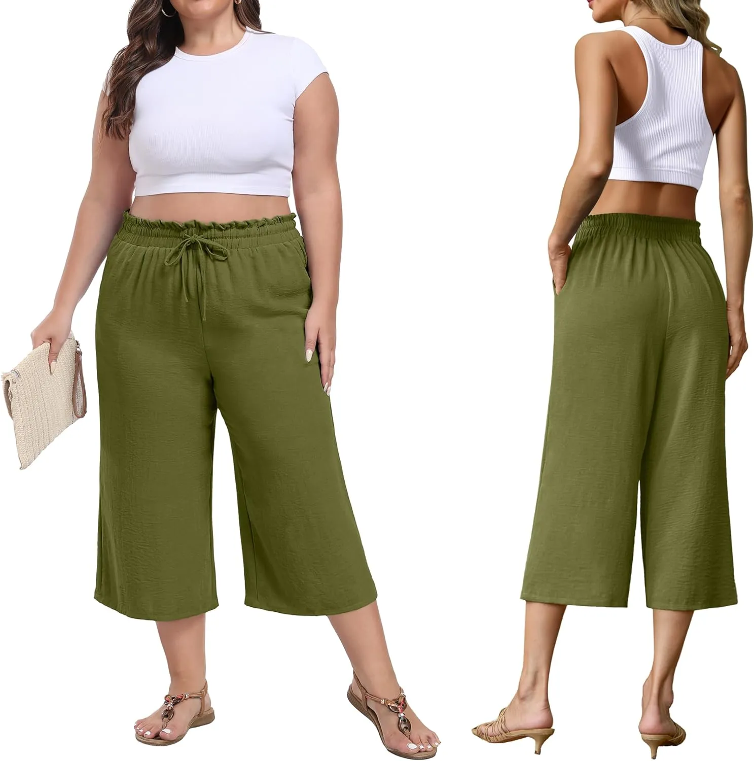 Womens Wide Leg High Waisted with Tie Belt Pockets Summer 2025 Vacation Pants