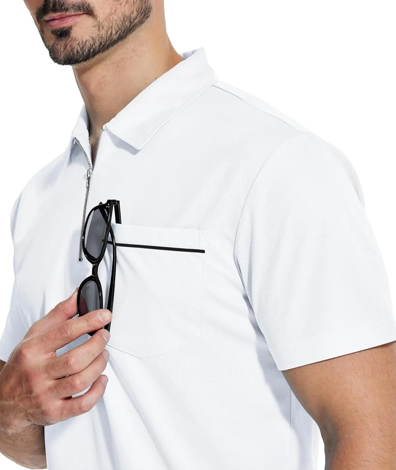 ZITY Mens Polo Shirts Quarter Zip Shirts Casual Classic Lightweight Short Sleeve Golf Collared Shirt with Pocket