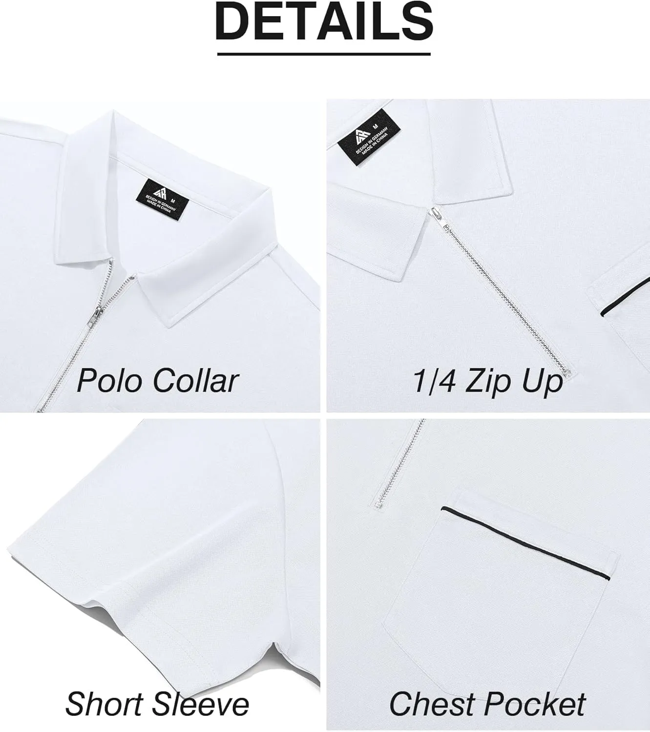 ZITY Mens Polo Shirts Quarter Zip Shirts Casual Classic Lightweight Short Sleeve Golf Collared Shirt with Pocket