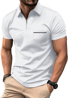 ZITY Mens Polo Shirts Quarter Zip Shirts Casual Classic Lightweight Short Sleeve Golf Collared Shirt with Pocket