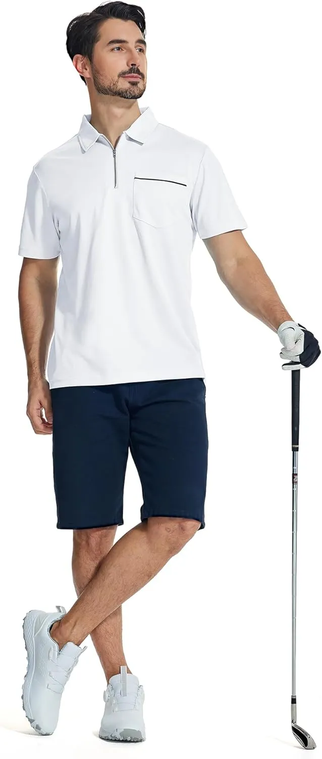 ZITY Mens Polo Shirts Quarter Zip Shirts Casual Classic Lightweight Short Sleeve Golf Collared Shirt with Pocket