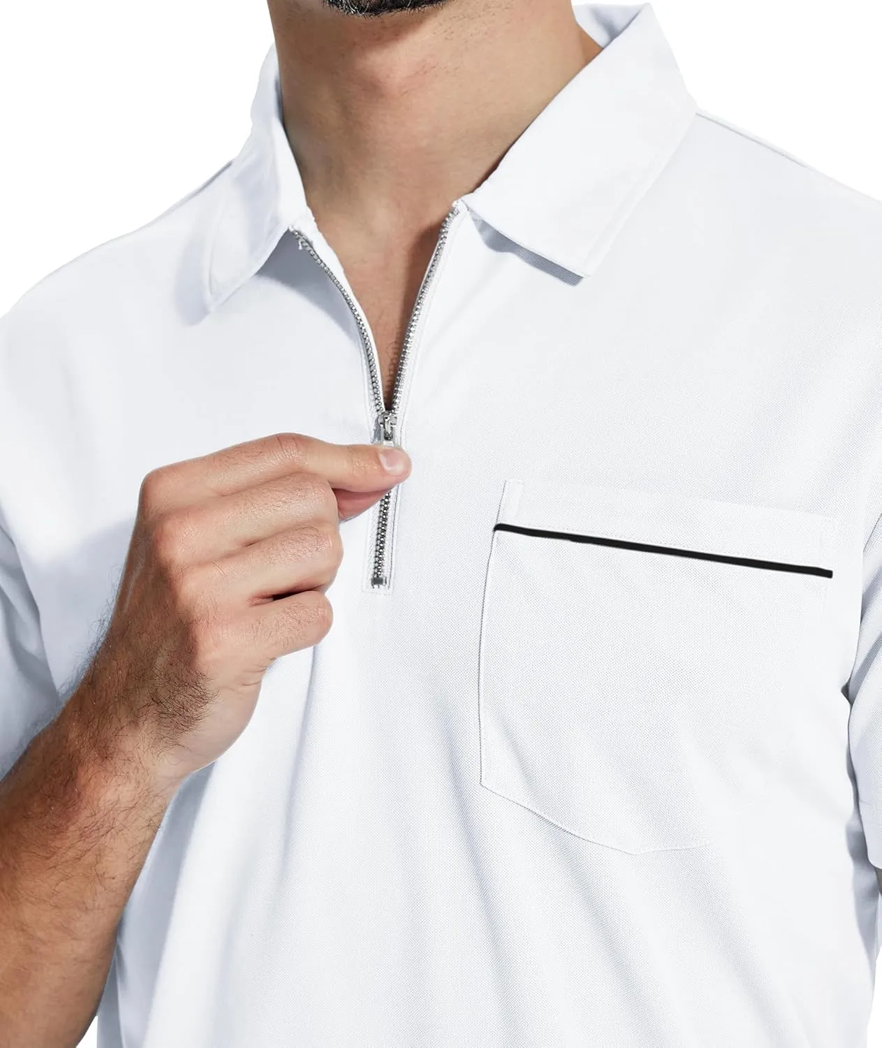 ZITY Mens Polo Shirts Quarter Zip Shirts Casual Classic Lightweight Short Sleeve Golf Collared Shirt with Pocket